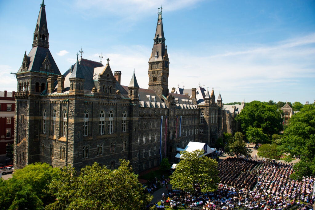 Georgetown University's Healy Hall during commencement. 