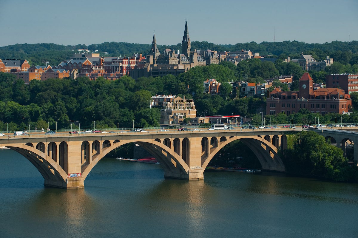 A bridge over the Potomac River near Georgetown's Hilltop campus