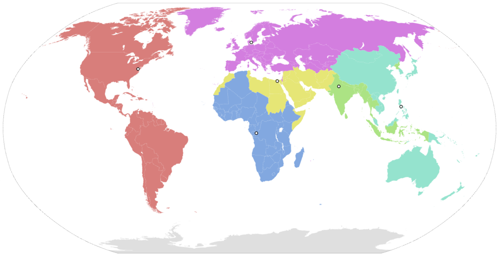 map of World Health Organization regional offices