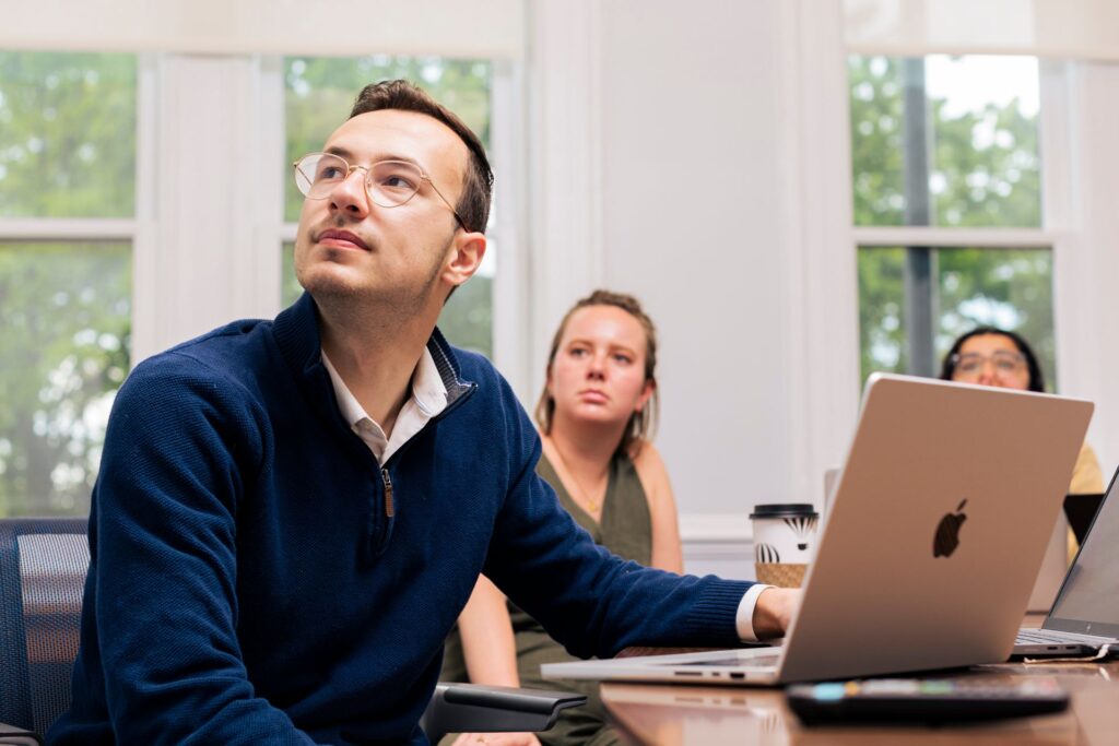 students looking at a presentation